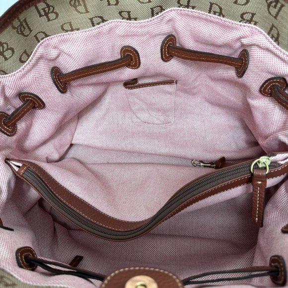 Dooney & Bourke Jacquard Logo Canvas & Leather Cinch Top Snap Close Tote Brown - Picture 7 of 7